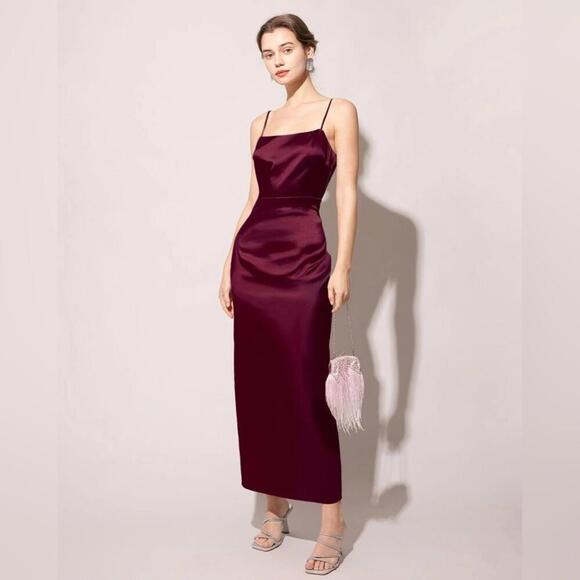 RIHOAS The Red Back Slit Satin Sling Maxi Dress XS - Picture 1 of 5